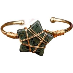 Vrouwen Edelsteen Kralen Goud Koper Polsband Bangle Wire Wrapped Sterren Kralen Manchet Armband Tienermeisjes Koppels Sieraden (Color : Gold_Kambala Jasper)