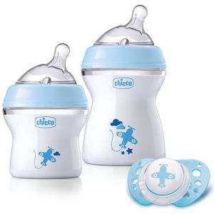 Chicco NaturalFeeling cadeauset met 2 babyflessen + fopspeen 0m+ blauw