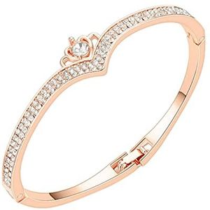 Mode Meisje Populaire Rose Gouden Armband Ring Europa En De Verenigde Staten Mode Hartvorm Diamant Encrusted Crown Armband Koreaanse Versie Van Eenvoudige Horloges Digitale, Eén maat, legering