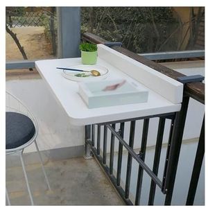 Hangtafel for buiten, bijzettafel for buiten, balkonrailtafel, hangend verstelbaar dek, reling aluminium metalen bijzettafel, wandgemonteerde bijzettafel for terras, tuin(White,120*39CM/47.2*15.4IN)