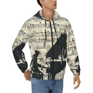 JEJEA Bladmuziek Print Modieuze Heren Rits Hoodies Zachte Polyester Volledige Zip Up Dikke Sweatshirts, Maten S-3xl, Zwart, M