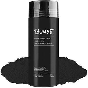 Bunee Haarvezels - Verbergt Onmiddellijk Haaruitval, 100% Natuurlijke Katoenpoeder Microvezels voor Mannen en Vrouwen - Zwart 27.5g