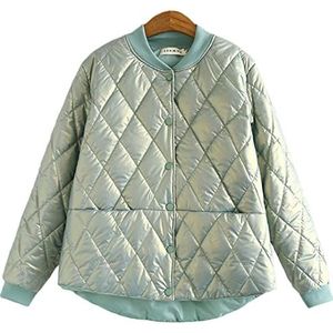Vrouw Casual Parka's Winter Warm Argyle Gewatteerde Jassen Glanzende Stof Losse Bomber Jas Outwear LG XL