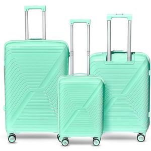 DS-Lux Hoogwaardige reiskoffer, harde koffer, trolley, rolkoffer, handbagage, ABS-kunststof met TSA-slot, 4 spinner-wielen, (S-M-L-set), Groen V3, Set, kofferset