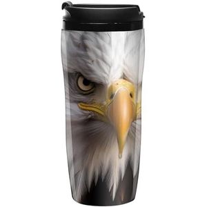 Portret van Een Bald Eagle Koffiekopjes Met Deksels Dubbele Muur Plastic Reizen Koffie Mok Verwijderbare Dranken Tumbler 350ml