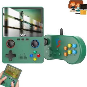 X6 Game Console - Game Console X6,X6 Handheld Game Console Retro Pocket Game Console Built-in 25000 Games,Pocket Retro Game Console with 3.5in 4k HD Screen (Double edition,Green)