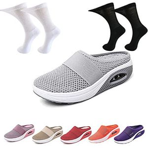 Hokuto Ortorex Orthopedische loopschoenen voor diabetici, met luchtkussen, voor gezwollen voeten, met 2 paar diabetici-sokken, lichtgrijs, 40