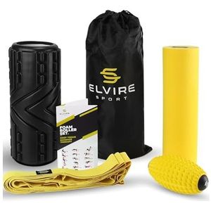 ELVIRE Physio Edition Foam Roller Deep Tissue Massager Set - Inclusief: getextureerde schuimroller, zachte schuimroller aan de binnenkant, ovale massageroller, stretchbanden - verlicht pijn: rug,