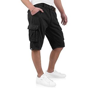 Indicode Kjeld Cargoshorts voor heren, met 6 zakken, incl. stoffen riem van 100% katoen, korte broek, bermuda, zomer, herenshorts, korte cargobroek, korte zomerbroek voor mannen, zwart, L