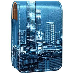 Glanzende Night City Lipgloss Houder Lipstick Case Draagbare Mini Lipstick Opbergdoos Reizen Lipstick Organizer Case met Spiegel voor Vrouwen, Meerkleurig, 9.5x2x7 cm/3.7x0.8x2.7 in
