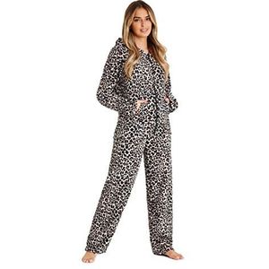 CityComfort Pyjama, Dames, Winter, Pyjama-sets van Fleece, Nachtkleding voor dames, met capuchon, Luipaardpatroon, L