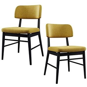 GEIRONV Retro ontwerp eetkamerstoelen set van 2, katoen en linnen metalen benen keuken stoelen woonkamer slaapkamer ligstoelen Eetstoelen (Color : Yellow)