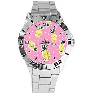 Geel Ananas Mode Vrouwen Horloges Sport Horloge Voor Mannen Casual Rvs Band Analoge Quartz Horloge, Zilver, armband
