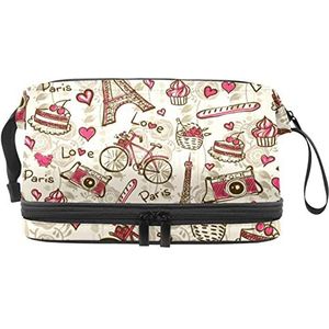 Grote capaciteit reizen cosmetische tas,Parijs Eiffeltoren,Make-up tas,Waterdichte make-up tas organisator, Meerkleurig, 27x15x14 cm/10.6x5.9x5.5 in