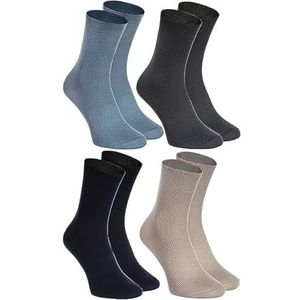 Rainbow Socks - Dames heren katoen diabetische sokken zonder elastische tailleband, 4 x zwart, grafiet, staalblauw, beige, 42/43 EU