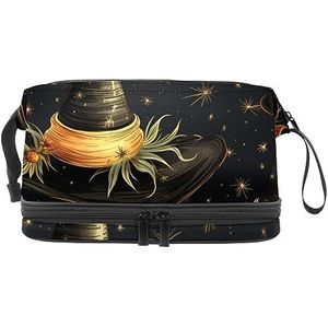 Dubbele Laag Cosmetische Tas Halloween Heks Hoeden Paars Draagbare Make-up Tas Travel Organizer Pouch voor Vrouwen Meisjes Toiletartikelen Tassen, Multi 7, 27x15x14 cm/10.6x5.9x5.5 in, Make-up zakje