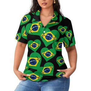 Love Brazil Heartbeat dames sportshirt korte mouw T-shirt golfshirts tops met knopen workout blouses