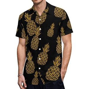 Gouden ananas Heren Korte Mouw Shirts Casual Button-down Tops T-shirts Hawaiiaanse Strand Tees M