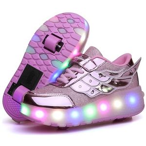 Led Wheels Shoes Skates For Kids - Light Up Trainers met wielen, roller skatetrainers, USB -opladen lichtgewicht buitensport Cross Trainers Pink-35EU