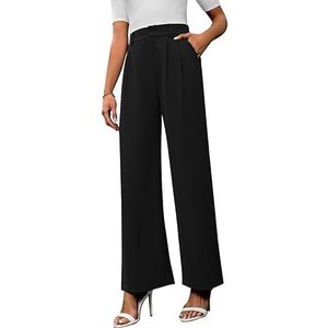 JWJJWHBL Palazzo Broek,Werkbroek Voor Dames Hoge Taille Formeel,Zwart Ritssluiting Aan De Voorkant Wijde Pijpen Palazzo Broek Met Zakken Zomer Casual Baggy Rechte Broek Kantoor Nette Pantalon Zwart