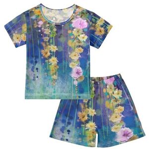YOUJUNER Kinderpyjama set kunst schilderij bloem korte mouw T-shirt zomer nachtkleding pyjama lounge wear nachtkleding voor jongens meisjes kinderen, Meerkleurig, 12 jaar