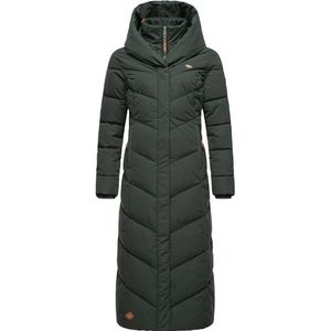 Ragwear Natalka Extralong Winterjas voor dames, warme gewatteerde jas, extra lang met capuchon, XS-6XL, dark green, S