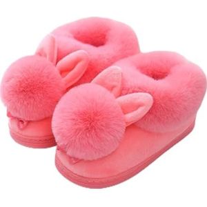 LPHFDCS Dames Slippers Leuke Konijn Slipper Winter Slippers Indoor Warm Bont Schoenen Thuis Vloer Schoeisel Pluizige Slippers, Rose Rood 02, 28-29(17.5cm insole)