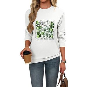 MLZHAN Plant Addict Vrouwen Kerst Sweatshirt Gewoon Een Meer Plant Leuke Planten Grafische Ronde hals Lange Mouw Xmas Sweatshirt, Wit, S