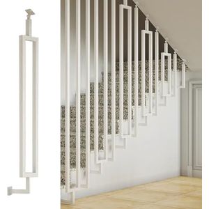 Aanpasbare trapspijlen voor hellende trappen, trapleuningen met 270° verstelbare voet, universele metalen leuningkolom ter voorkoming van vallen (wit (1 stuk), 126 cm)