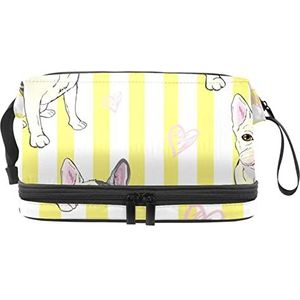 Grote capaciteit reizen cosmetische tas, mopshond hart schattig, make-up tas, waterdichte make-up tas organisator, Meerkleurig, 27x15x14 cm/10.6x5.9x5.5 in