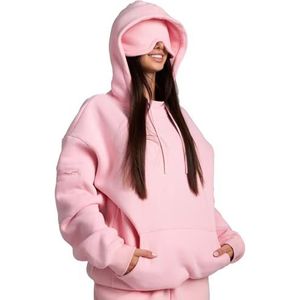 Hoodie with Eye Mask Built In, Couple Sweatshirts, Comfort Airplane Hoodies, with Hidden Pockets, for Female and Male (Pink,L)