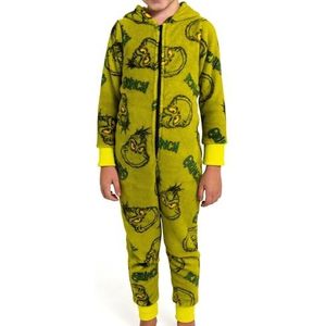 United Labels De Grinch jumpsuit voor kinderen, groen, fleece overall met capuchon, full-body pyjama, knuffelpak, uniseks, voor jongens en meisjes, groen, 110-116