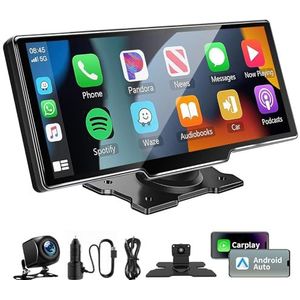 10.26 Inch Wireless Carplay Screen voor Car Play en Android Auto, Draadloze Autoradio met 1080P HD Achteruitrijcamera, Bluetooth, FM, AUX, Mirror Link, Spraakbesturing, GPS-Navigatie