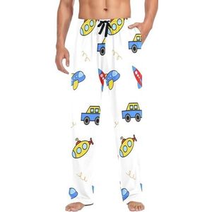 LI ZHI XIN Heren Pyjama Broek Lange Pyjama Bottoms Lente Herfst Dunne Losse Stijl Elastische Taille Tie Strap Met Zak S-XXL Vliegtuigen Auto Cartoon Patronen, Meerkleurig, S