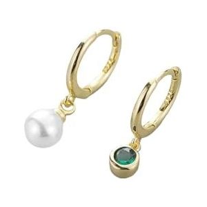 Eenvoudige stijl kleine hoepel oorbellen voor vrouwen kleine parels groene zirkonia asymmetrische dunne elegante oorbel piercing sieraden