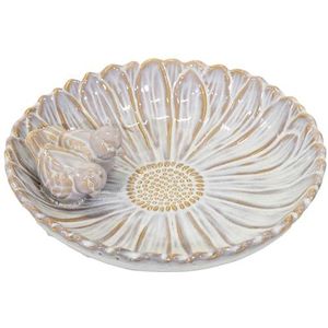 colourliving Keramische vogelbad ""Royal"", rond, Ø 28 cm, geglazuurd, met decoratieve vogels, stijlvolle waterschaal voor de tuin, decoratief, weerbestendig en liefdevol bewerkt (Pearl)