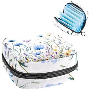 Aquarel Wilde Bloemen Bloemen Achtergrond Maandverband Opbergtas, Grote Menstruatie Cup Pouch met Rits, Menstruatie Pads Bag Store Panty Liners Tampons voor Meisjes Vrouwen