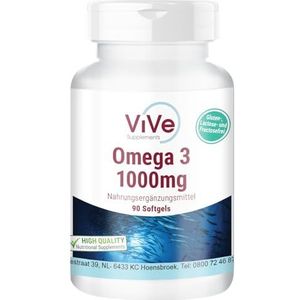 Omega 3 1000 mg - 90 softgels - Omega 3 van visolie - met EPA, DHA en vitamine E - hoge dosis - kwaliteit uit Duitsland - ViVe Supplements