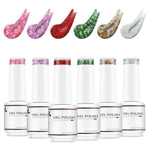 Nicedeco Gel Nagellak Set Semi Permanent Nail Gel UV LED Soak Off Cruelty-Free Sequin Gellak Set Kleuren 6 X 8ML Gift Kit 11