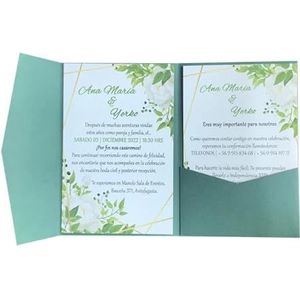 Huwelijksuitnodigingskaart 50 sets drievoudige zak bruiloft uitnodigingskaart aangepaste print verloving XV verjaardag doop uitnodigingen voor bruiloft (kleur: donkergroen, maat: alleen buitenhoes)