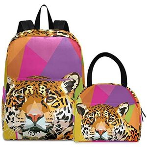 Leoparden-Pop-Art kleurrijke boekentas, lunchpakket, schouderrugzak, boektas, kinderrugzak, geïsoleerde lunchboxtas voor meisjes en jongens