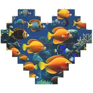The Underwater World Tropische Vissen Legpuzzel - Hartvormige bouwstenen Puzzelspel - Leuk en stressverlichtend puzzelspel