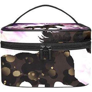Cool Eenhoorn met licht glanzende achtergrond make-up organizer tas, reismake-up tas organizer case draagbare cosmetische tas voor vrouwen en meisjes toiletartikelen, Meerkleurig, 22.5x15x13.8cm/8.9x5.9x5.4in