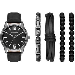 Skechers Heren Quartz Drie-Hand Analoge Casual Horloge, Zwart Zilver Armband, Quartz Horloge