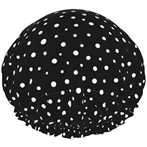 Zwart-witte abstracte stippen douchecap,Nachtmutsje dubbellaags waterdichte elastische badmuts herbruikbare badmuts