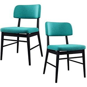 GEIRONV Retro ontwerp eetkamerstoelen set van 2, katoen en linnen metalen benen keuken stoelen woonkamer slaapkamer ligstoelen Eetstoelen (Color : Blue)