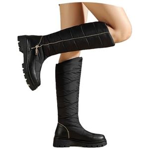 Kniehoge Laarzen for Dames PU-leer Waterdichte Snowboots Platformlaarzen Met Lange Schacht Pluche Gevoerde Instaplaarzen Winterantislip Warme Katoenen Schoenen(Black,43 EU)