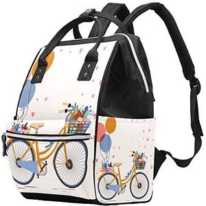 Multifunctionele grote baby luiertas rugzak,Mooie fiets met ballonnen en bloemen patroon,Luiertas Travel Back Pack voor mama en papa