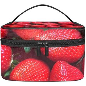 Rode Aardbeienvruchten Make-up Organizer Bag, Reizen Make-up Tas Organizer Case Draagbare Cosmetische Tas voor Vrouwen en Meisjes Toiletartikelen, Meerkleurig, 22.5x15x13.8cm/8.9x5.9x5.4in