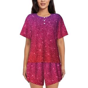 RIVETECH Pyjama met kleurverloop en pailletten en glinsterende print voor dames met korte mouwen - comfortabele korte sets, nachtkleding met zakken, Zwart, XL